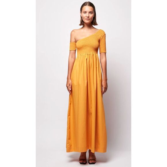 SWF Asymmetric Golden Yellow Maxi Dress vacation Wedding Guest size S NWOT - Picture 2 of 7